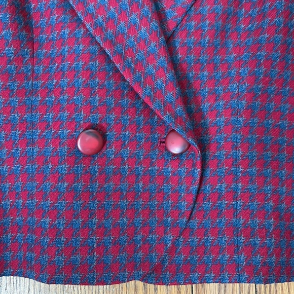 Vintage Pendleton Houndstooth Wool Crop Blazer Jacket Blue Red Sz 8 Petite - Picture 6 of 14
